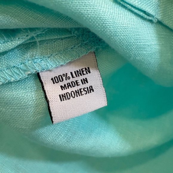 100% linen aqua blue long sleeve collared shirt - Picture 6 of 8